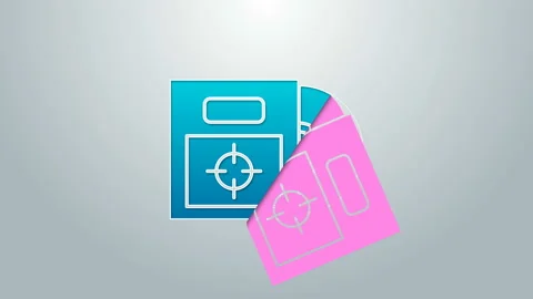 Blue line CD or DVD disk in box icon isolated on grey background. Compact disc Stock Footage 145107807