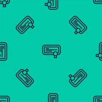 Blue line Certificate template icon isolated seamless pattern on green Illustrazione stock