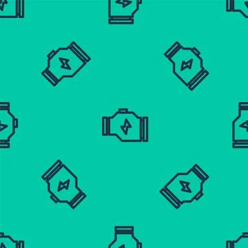 Blue line Check engine icon isolated seamless pattern on green background 스톡 일러스트