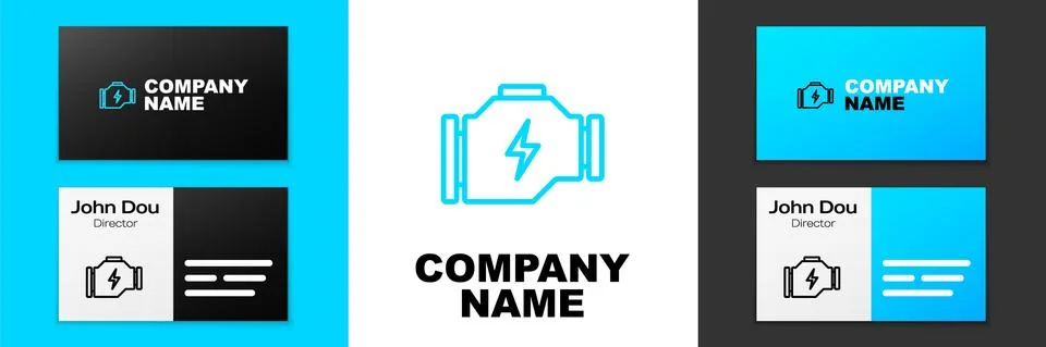 Blue line Check engine icon isolated on white background. Logo design template Illustrazione stock