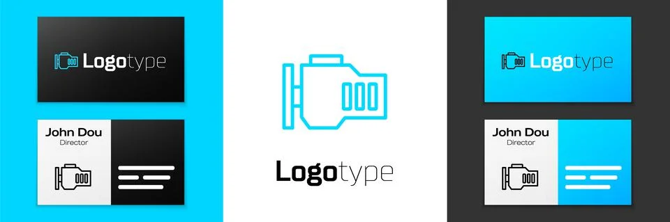 Blue line Check engine icon isolated on white background. Logo design template Illustrazione stock