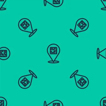 Blue line Cheese icon isolated seamless pattern on green background. Vector Stock Illustration