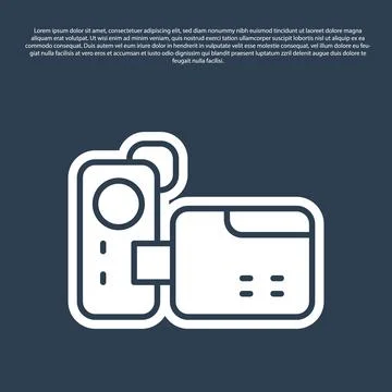 Blue line Cinema camera icon isolated on blue background. Video camera. Movie Stock Illustration