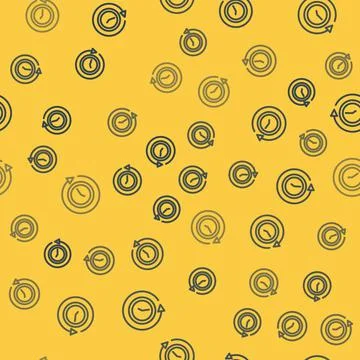 Blue line Clock with arrow icon isolated seamless pattern on yellow background Stock Illustration