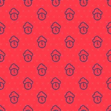 Blue line Clock icon isolated seamless pattern on red background. Time symbol Illustrazione stock