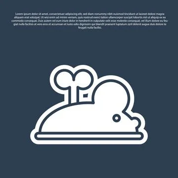 Blue line Clockwork mouse icon isolated on blue background. Wind up mouse toy Illustration