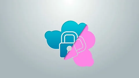 Blue line Cloud computing lock icon isolated on grey background. Security Stock Footage 145299141