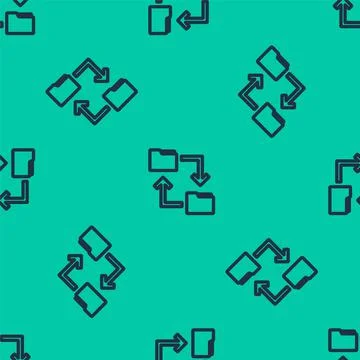 Blue line Cloud storage text document folder icon isolated seamless pattern on Stock Illustration