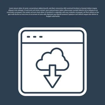 Blue line Cloud technology data transfer and storage icon isolated on blue Illustrazione stock