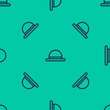 Blue line Clown hat icon isolated seamless pattern on green background. Bowler Stock Illustration