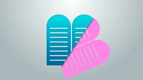 Blue line The commandments icon isolated on grey background. Gods law concept Video stock 145499735