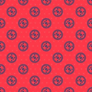Blue line Compass icon isolated seamless pattern on red background. Windrose Ilustración de archivo
