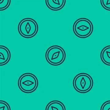 Blue line Compass icon isolated seamless pattern on green background. Windrose イラスト素材