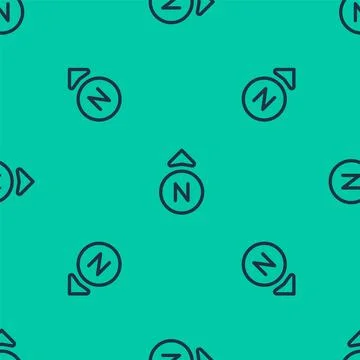 Blue line Compass icon isolated seamless pattern on green background. Windrose Stock Illustration