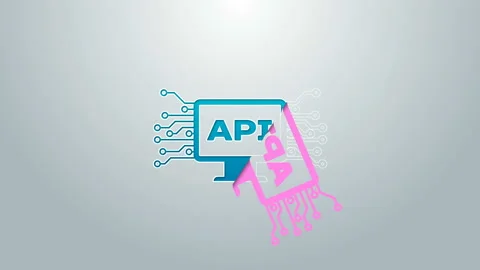 Blue line Computer api interface icon isolated on grey background. Application Stock Footage 144963456