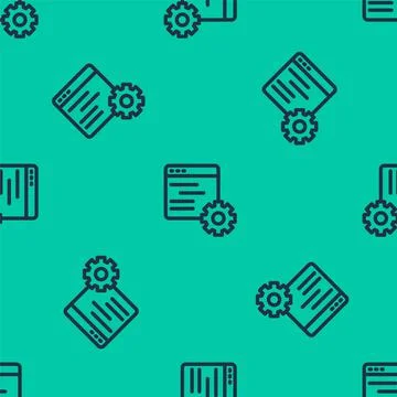 Blue line Computer api interface icon isolated seamless pattern on green 스톡 일러스트