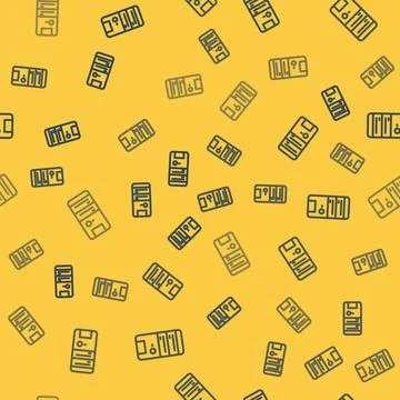 Blue line Computer icon isolated seamless pattern on yellow background. PC Stock Illustration