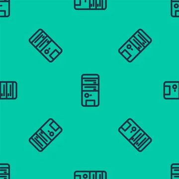 Blue line Computer icon isolated seamless pattern on green background. PC Stock Illustration