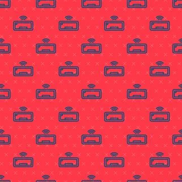 Blue line Computer keyboard icon isolated seamless pattern on red background. PC Stock Illustration