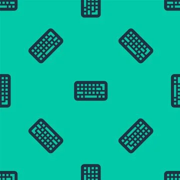 Blue line Computer keyboard icon isolated seamless pattern on green background Stock Illustration