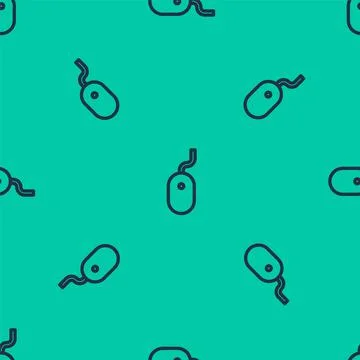 Blue line Computer mouse icon isolated seamless pattern on green background Stock Illustration