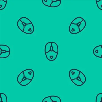 Blue line Computer mouse icon isolated seamless pattern on green background Stock Illustration