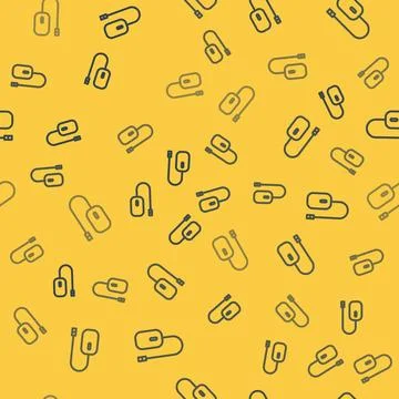 Blue line Computer mouse icon isolated seamless pattern on yellow background Stock Illustration