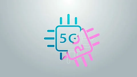 Blue line Computer processor 5G with microcircuits CPU icon isolated on grey Stock Footage 145330912