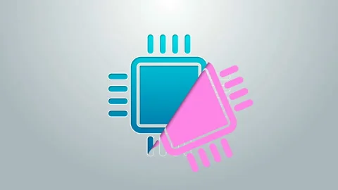 Blue line Computer processor with microcircuits CPU icon isolated on grey Stock Footage 144950959