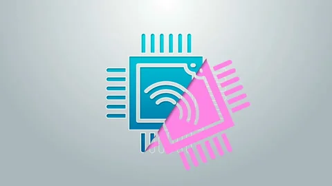 Blue line Computer processor with microcircuits CPU icon isolated on grey Stock Footage 145297264