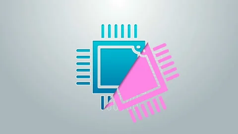 Blue line Computer processor with microcircuits CPU icon isolated on grey Stock Footage 145326760