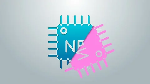 Blue line Computer processor with microcircuits CPU icon isolated on grey Stock Footage 159350822