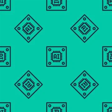 Blue line Computer processor with microcircuits CPU icon isolated seamless イラスト素材