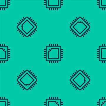 Blue line Computer processor with microcircuits CPU icon isolated seamless Illustrazione stock