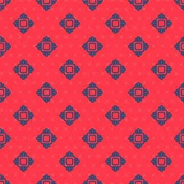 Blue line Computer processor with microcircuits CPU icon isolated seamless Stock Illustration