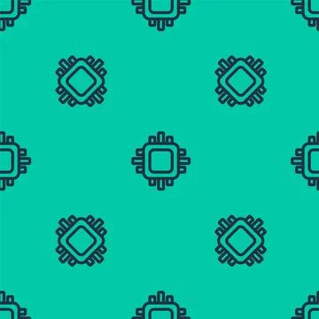 Blue line Computer processor with microcircuits CPU icon isolated seamless Stock Illustration