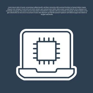 Blue line Computer processor with microcircuits CPU icon isolated on blue b.. Stock Illustration