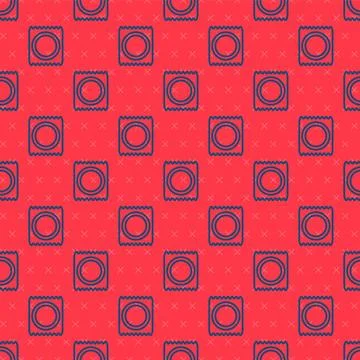 Blue line Condom in package icon isolated seamless pattern on red backgroun.. Stock Illustration