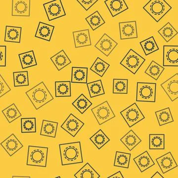 Blue line Condom in package safe sex icon isolated seamless pattern on yellow Stock Illustration