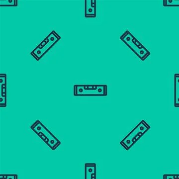 Blue line Construction bubble level icon isolated seamless pattern on green b Stock Illustration