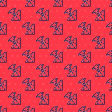 Blue line Construction jackhammer and stone icon isolated seamless pattern .. 스톡 일러스트