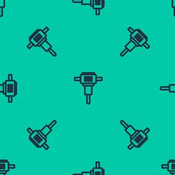 Blue line Construction jackhammer icon isolated seamless pattern on green Illustrazione stock