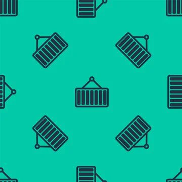 Blue line Container on crane icon isolated seamless pattern on green background Stock Illustration