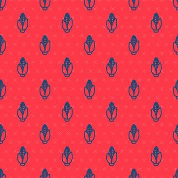 Blue line Corn icon isolated seamless pattern on red background. Vector Illustrazione stock