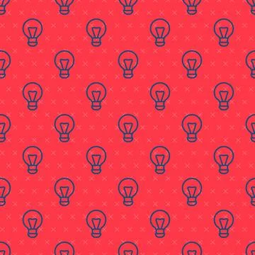 Blue line Creative lamp light idea icon isolated seamless pattern on red Illustrazione stock