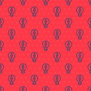 Blue line Creative lamp light idea icon isolated seamless pattern on red Illustrazione stock