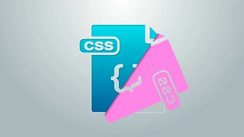Blue line CSS file document. Download css button icon isolated on grey Stock Footage 145098046