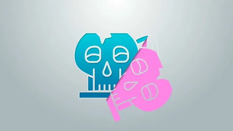 Blue line Cup from the skull icon isolated on grey background. 4K Video motion Stock Footage 145236518