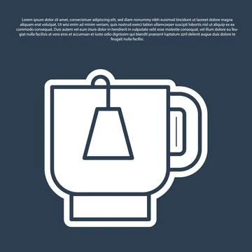 Blue line Cup of tea with tea bag icon isolated on blue background. Vector Illustrazione stock