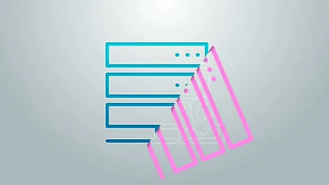Blue line Customer care server icon isolated on grey background. Tech support Stock Footage 145026928